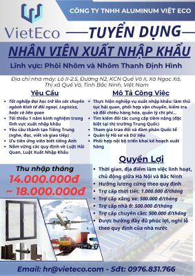 TUYỂN DỤNG NHÂN VIÊN XUẤT NHẬP KHẨU