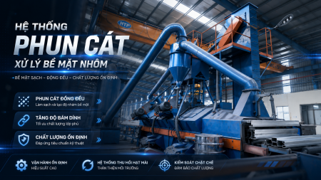 PHUN CÁT LÀM SẠCH BỀ MẶT – CÔNG ĐOẠN QUAN TRỌNG TRONG QUY TRÌNH SẢN XUẤT NHÔM TẠI VIET ECO ALUMINUM